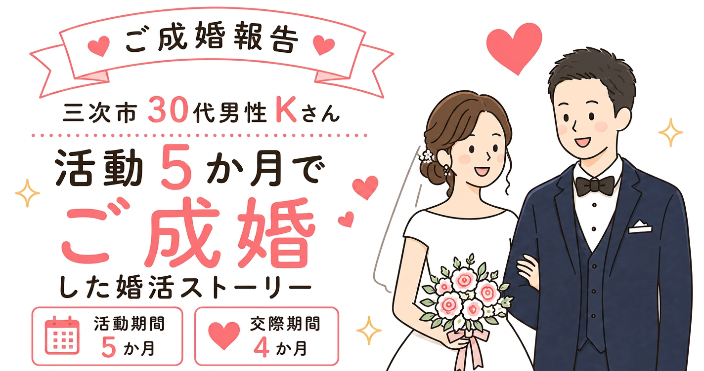 三次市30代男性Kさん、活動5か月でご成婚した婚活ストーリー